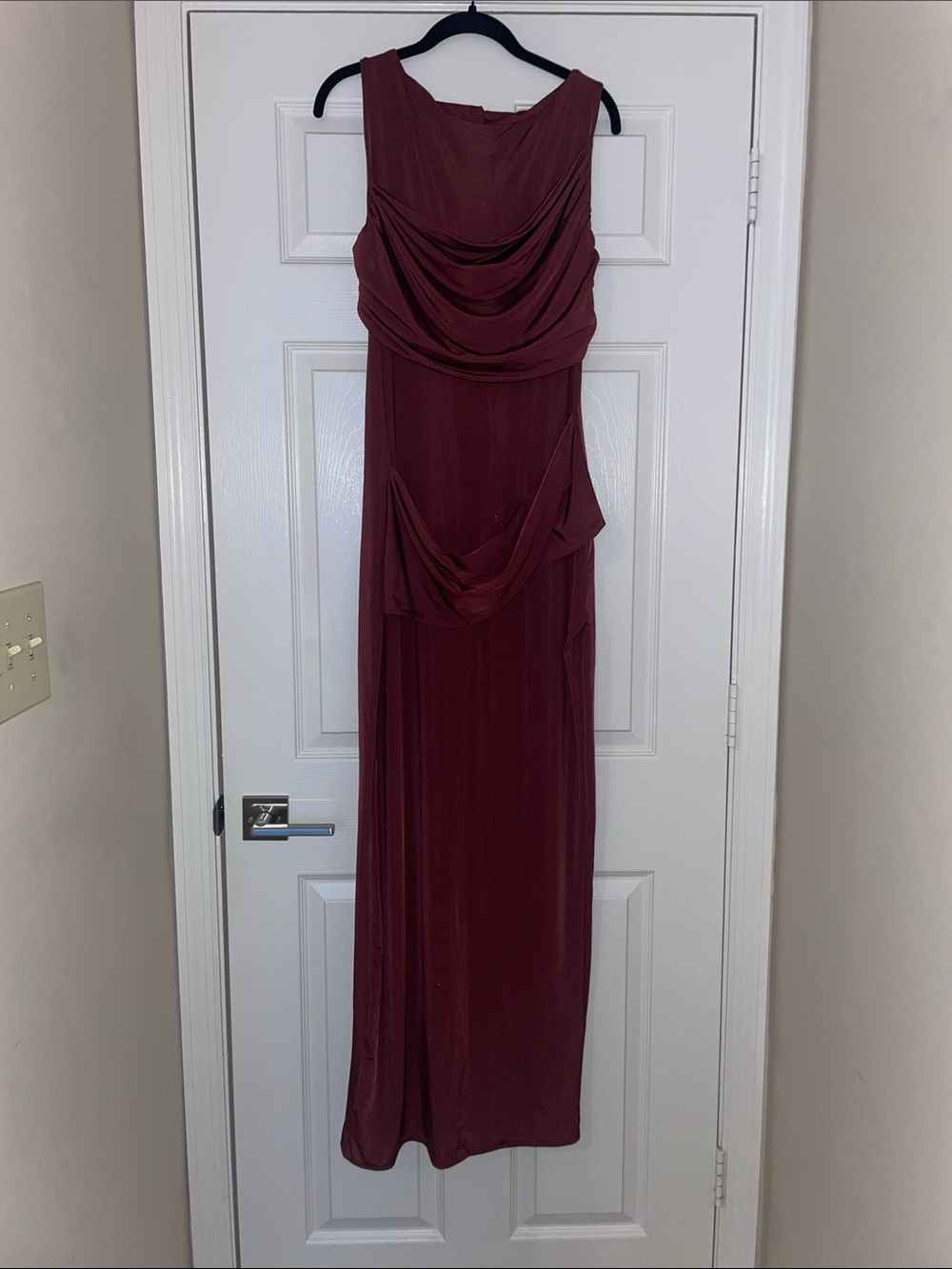 Meshki Wine Draped Maxi Dress